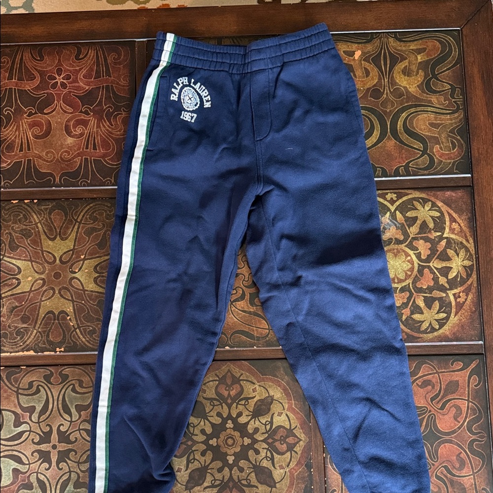 Ralph Lauren Navy Sweatpants with White & Green Side Stripes